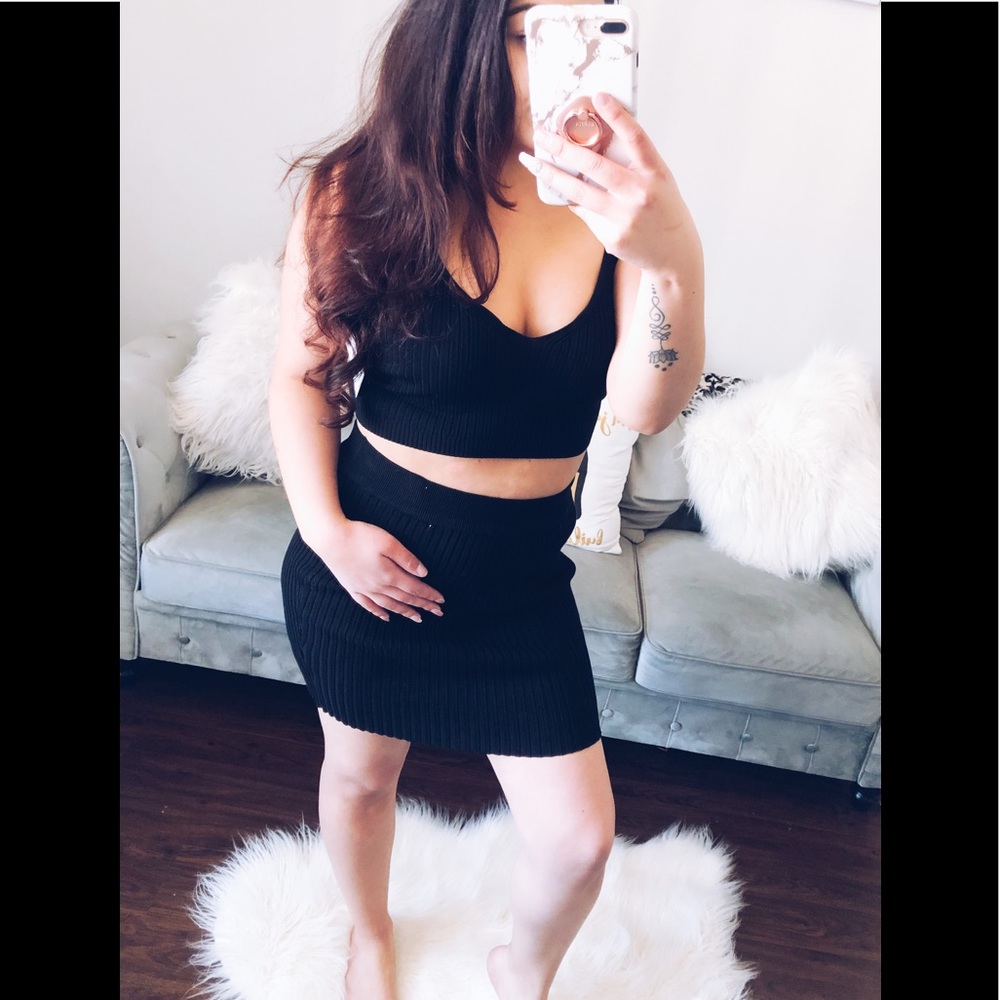 Black Ribbed Skirt Set